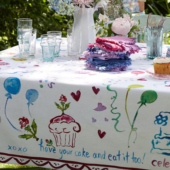 April Cornell Tablecloth Happy Birthday 54x54 NWT - Picture 3 of 4